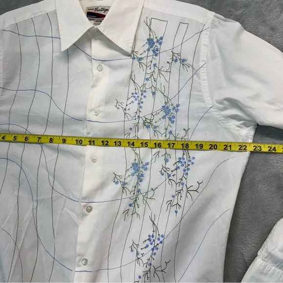 Rare Vintage White Floral Embroidered Men's Shirt Size M - Picture 3 of 6